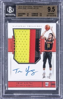 2018-19 Panini National Treasures #103 Trae Young Signed Patch Rookie Card (#66/99) - BGS GEM MINT 9.5/BGS 10